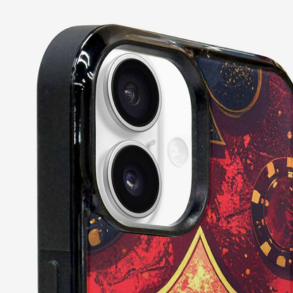 iPhone 16 Plus Case — Playing Card Suits Pattern Poker Chips, Custom Printed Phone Case
