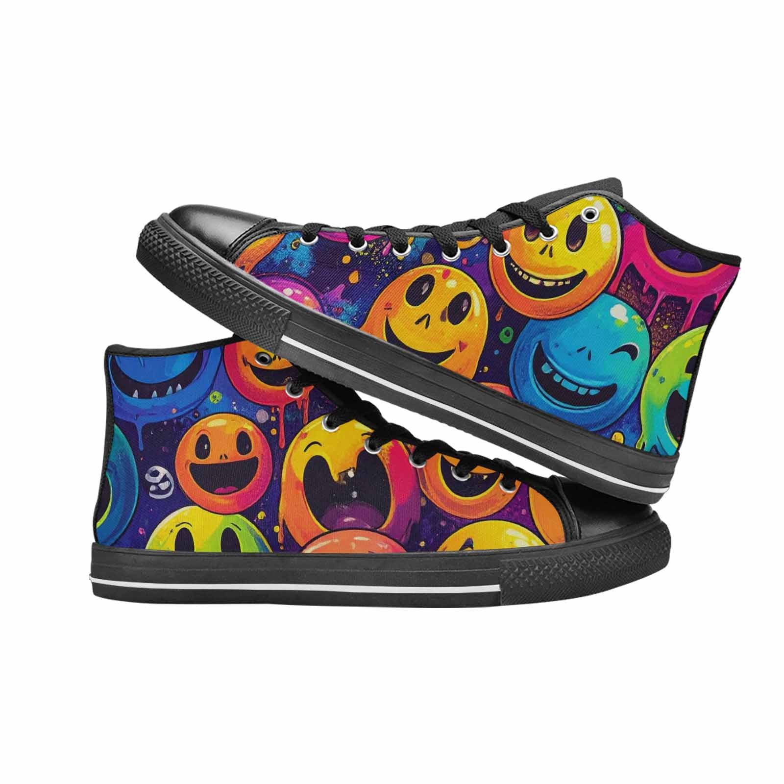 MEN'S Yellow Smiley Face High Top Canvas Wallpaper Art Custom Sneakers