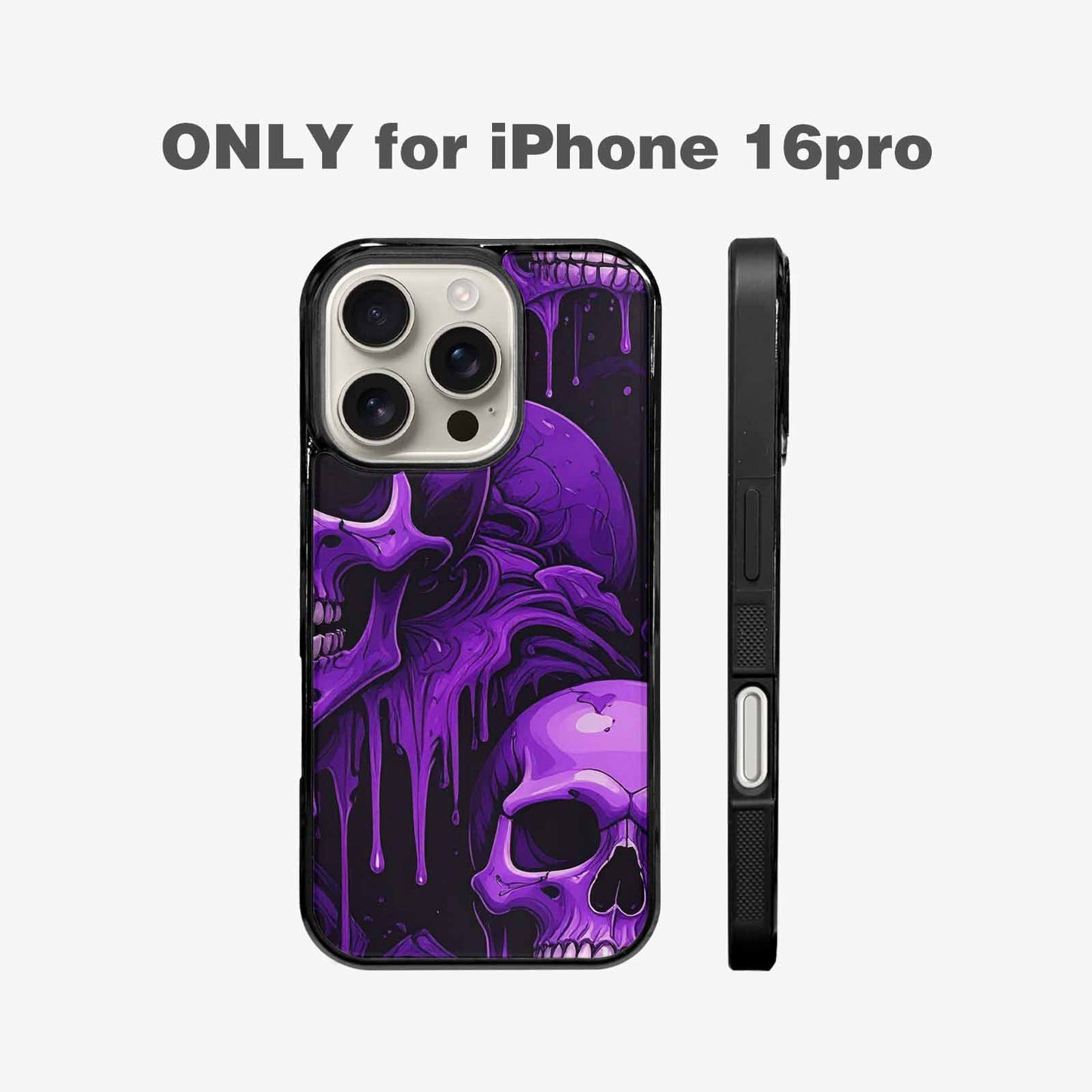iPhone 16 Pro Case — Monochrome Purple Skeletons Neon Drip Melting, Customized Protective Case
