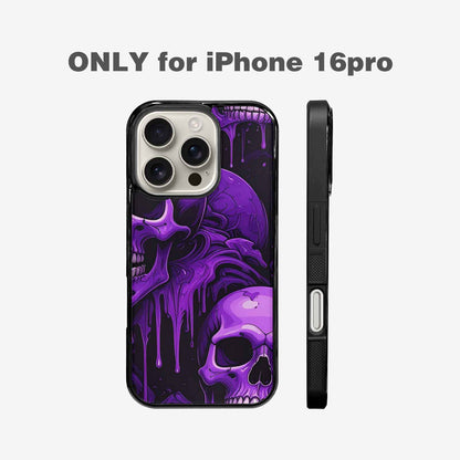iPhone 16 Pro Case — Monochrome Purple Skeletons Neon Drip Melting, Customized Protective Case
