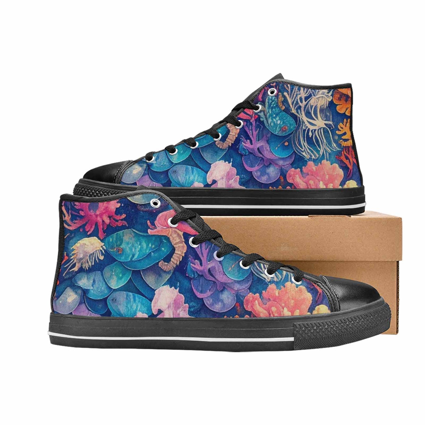 WOMEN'S Fish Scale Coral High Top Canvas Grunge Shoes