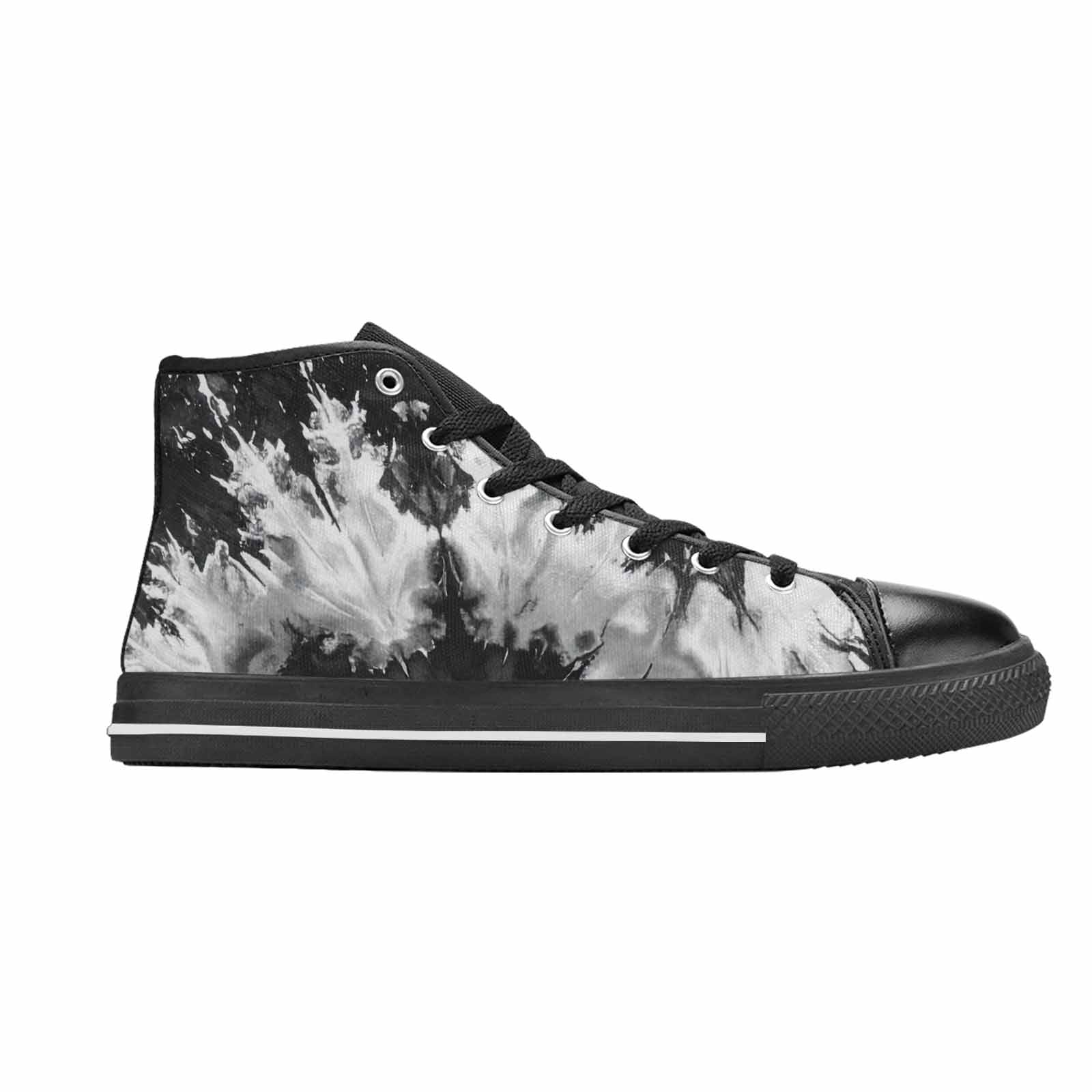 WOMEN'S Tie Dye Acid Wash Black White High Top Canvas Dark Academia Custom Sneakers