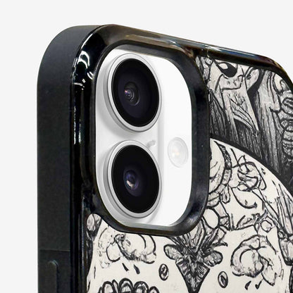 iPhone 16 Case — Intricately Detailed Sugar Skulls In Black, Custom Print Case Cover