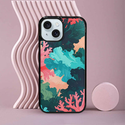 iPhone 15 Case — Camo Coral Turquoise, Original Design Phone Case