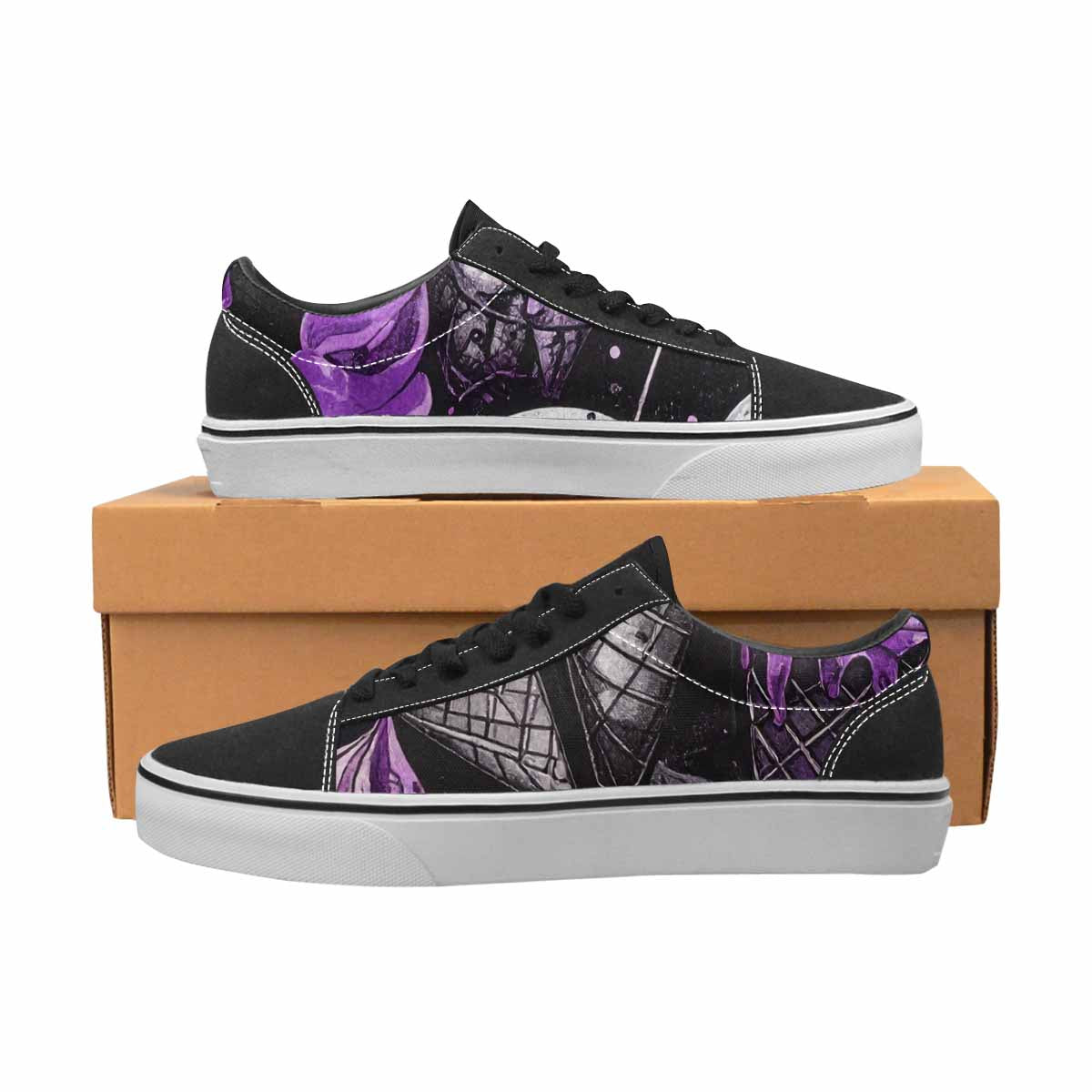 WOMEN'S Ice Cream Motif Lace-Up Canvas Kaleidoscope Custom Sneakers