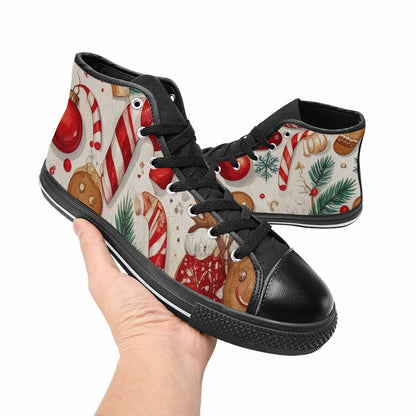 MEN'S Christmas Holly Snowflake High Top Canvas Vibrant Chaos Sneakers