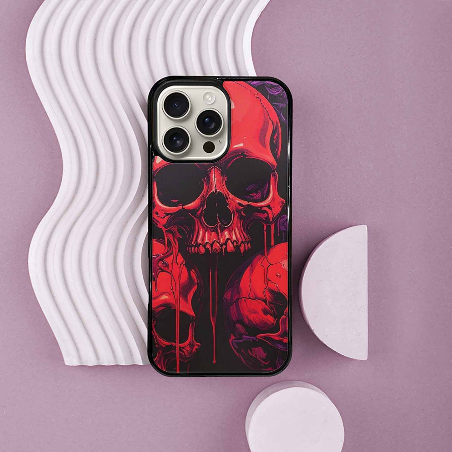 iPhone 16 Pro Max Case — Red Purple Skeletons Neon Drip Melting, Custom Art Phone Cover