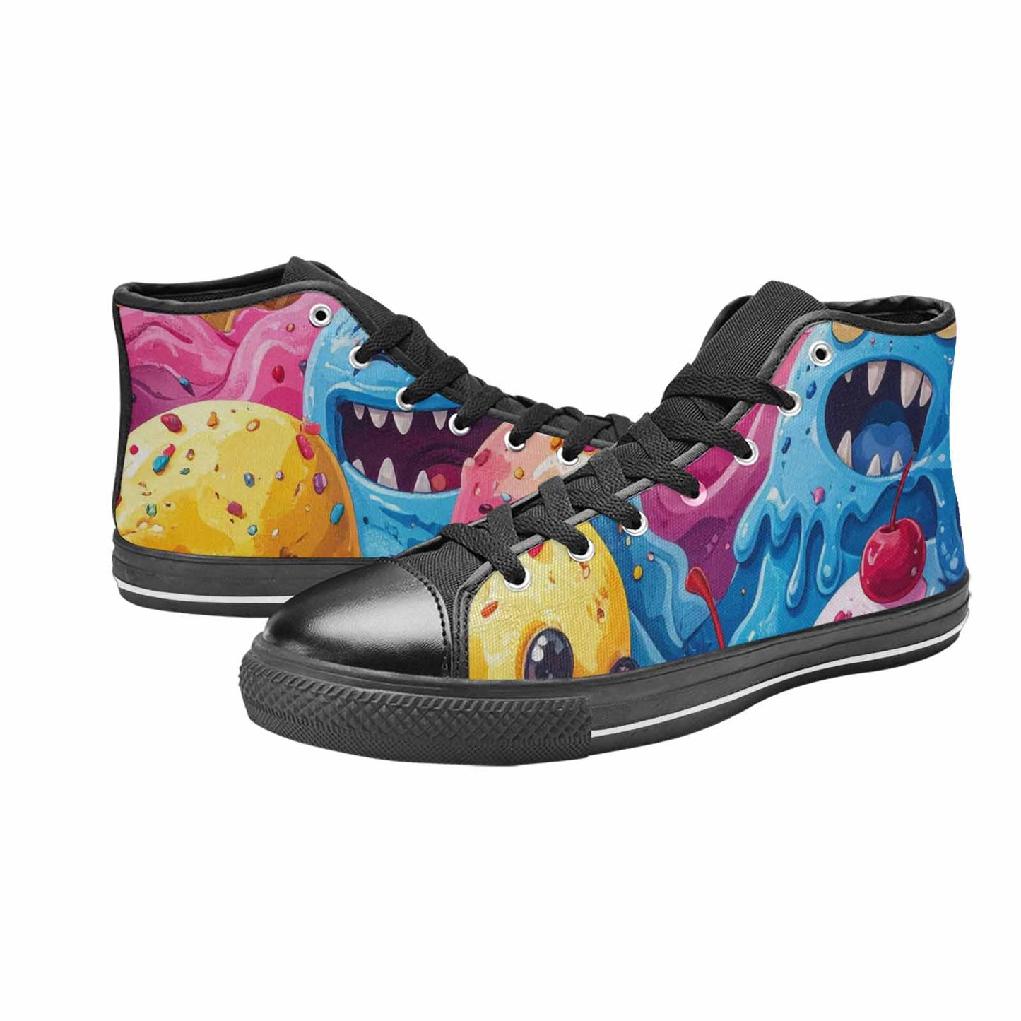 MEN'S Melting Icecream Monster Cherry High Top Canvas Vibrant Chaos Shoes