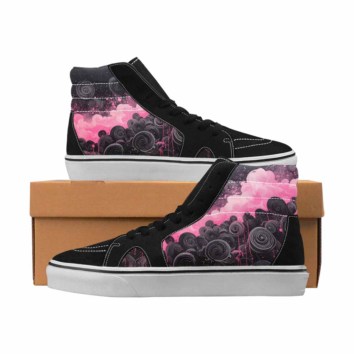 MEN'S Van Gogh Black & Pink Ink High Top Canvas Original Design Grunge Limited Edition Sneakers