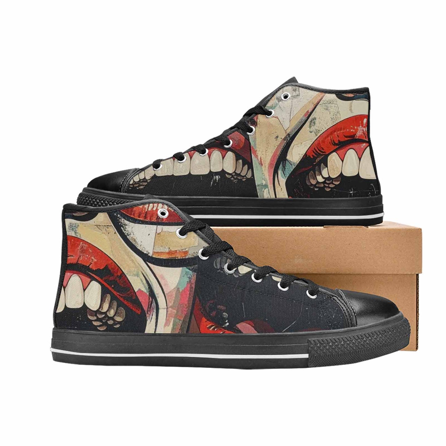 MEN'S Googly Cartoon Mouths High Top Canvas Vibrant Chaos Custom Sneakers