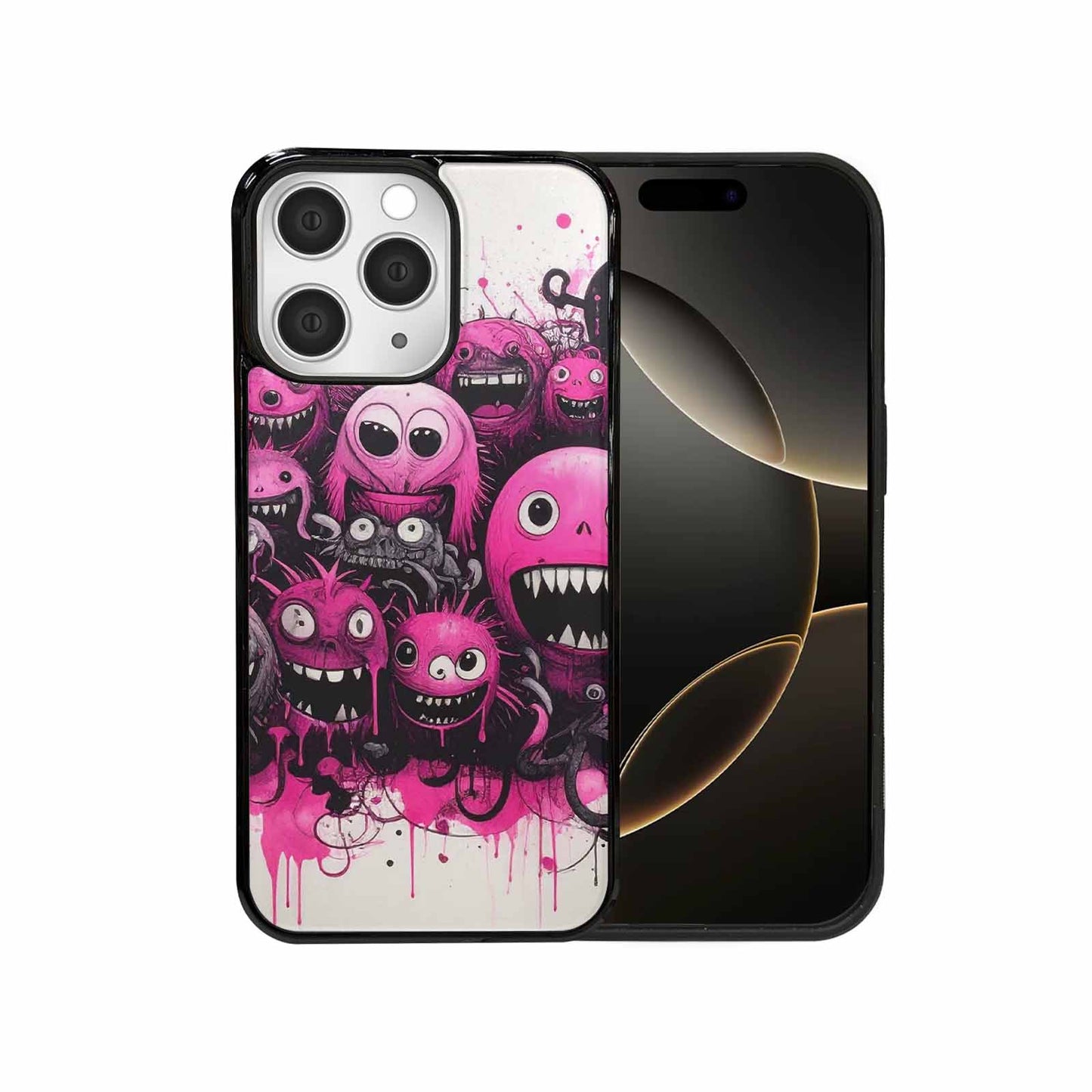 iPhone 15 Pro Max Case — Monsters General Black Pink Ink Cartoon, Custom Print Case Cover