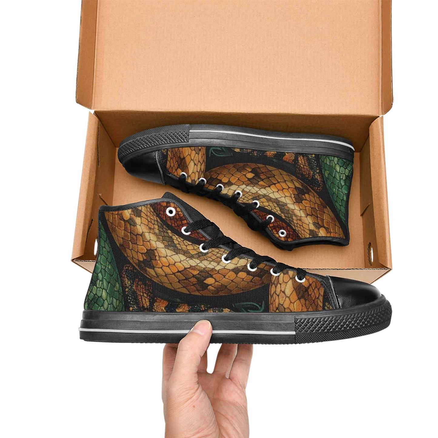 MEN'S Snake Skin Reptile High Top Canvas Neon Fantasy Custom Sneakers