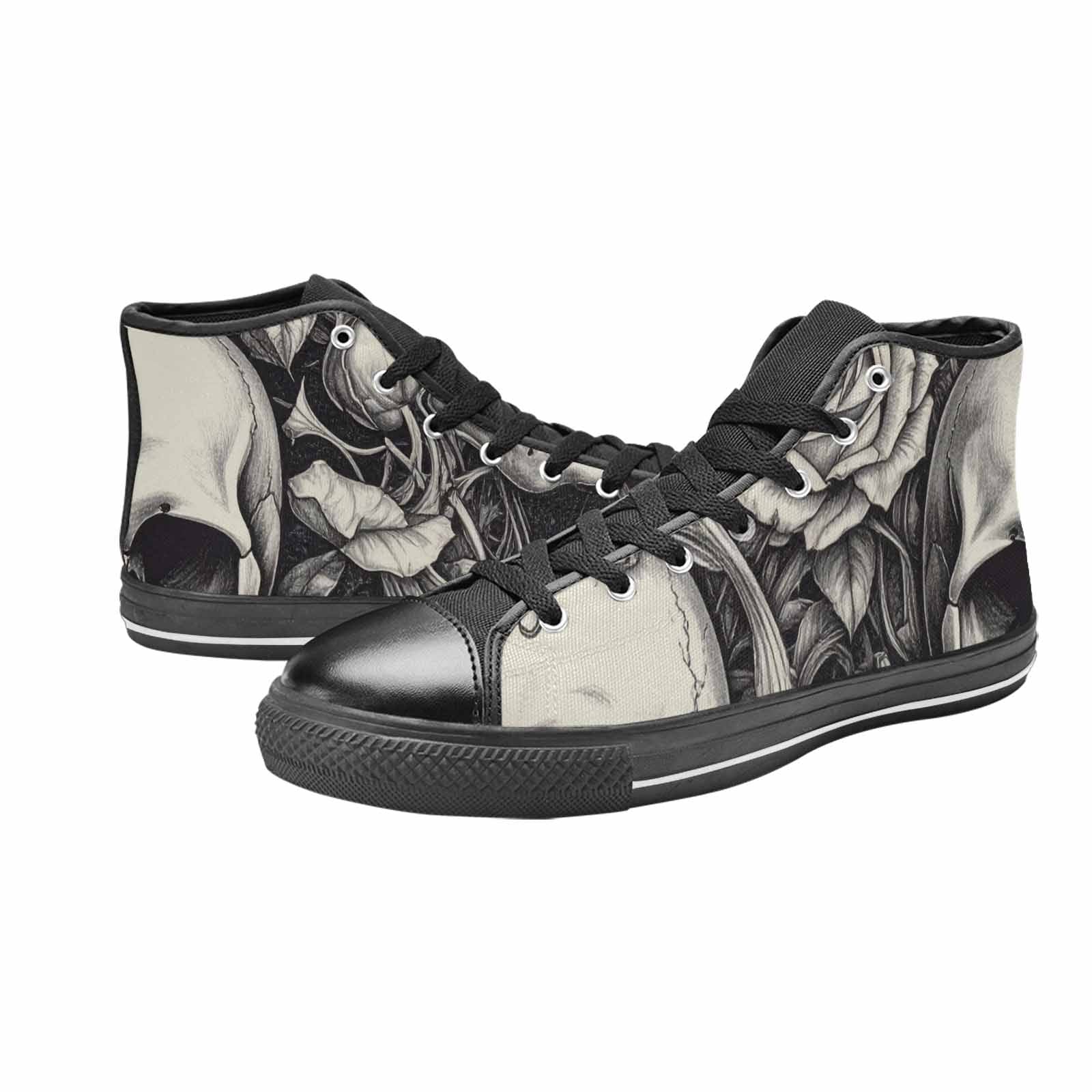WOMEN'S Skulls Roses Pen Ink High Top Canvas Vivid Custom Sneakers