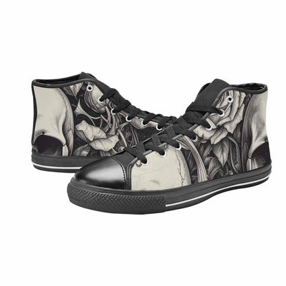 WOMEN'S Skulls Roses Pen Ink High Top Canvas Vivid Custom Sneakers