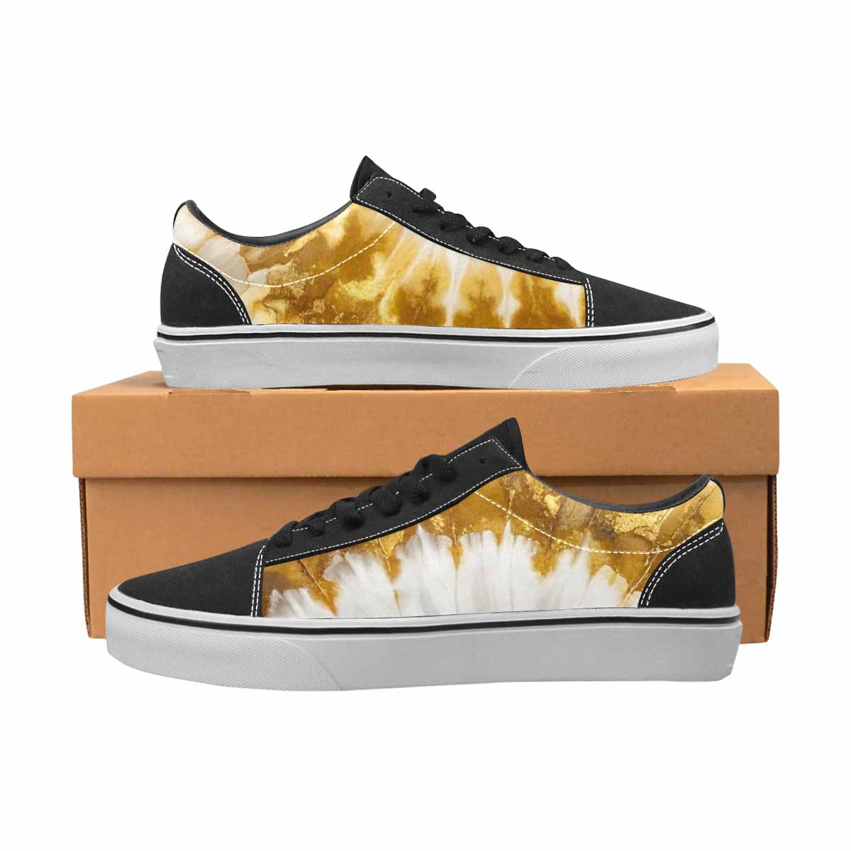WOMEN'S Tie Dye Metallic Gold White Canvas Lace-Up Wallpaper Art Custom Shoes