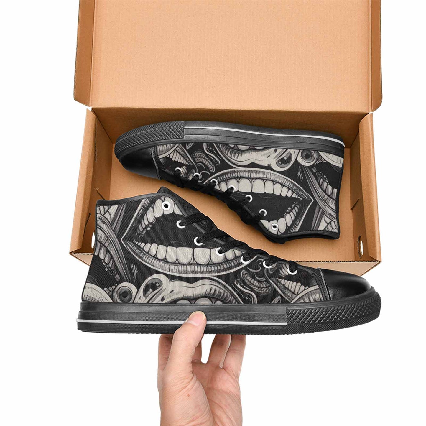 MEN'S Googly Cartoon Mouths High Top Canvas Vibrant Chaos Custom Sneakers