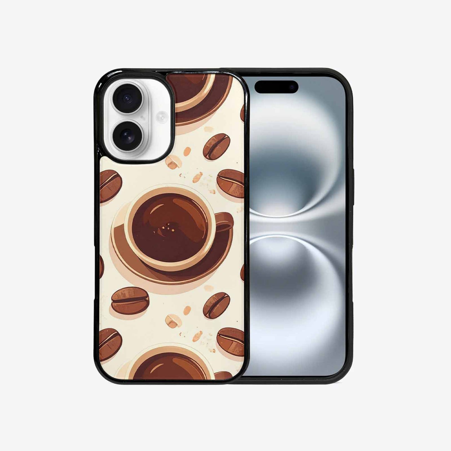 iPhone 16 Case — Coffee Cup And Bean Pattern Seamless, Custom Designed Case Cover
