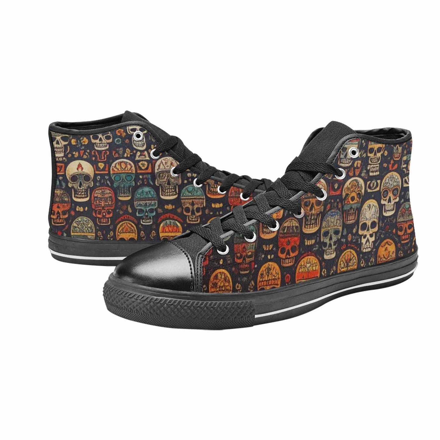 MEN'S Skulls - Tribal-Patterned- High Top Canvas Wallpaper Art Custom Shoes
