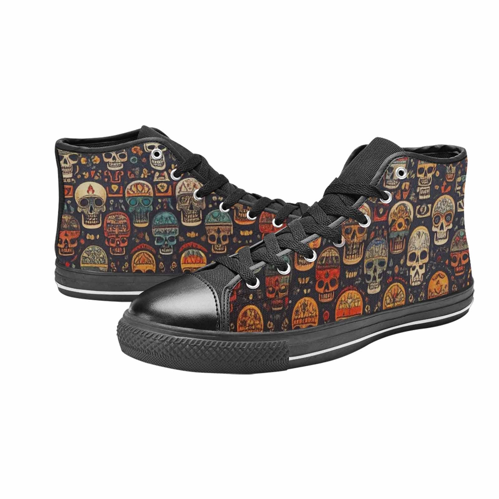 MEN'S Skulls - Tribal-Patterned- High Top Canvas Wallpaper Art Custom Shoes