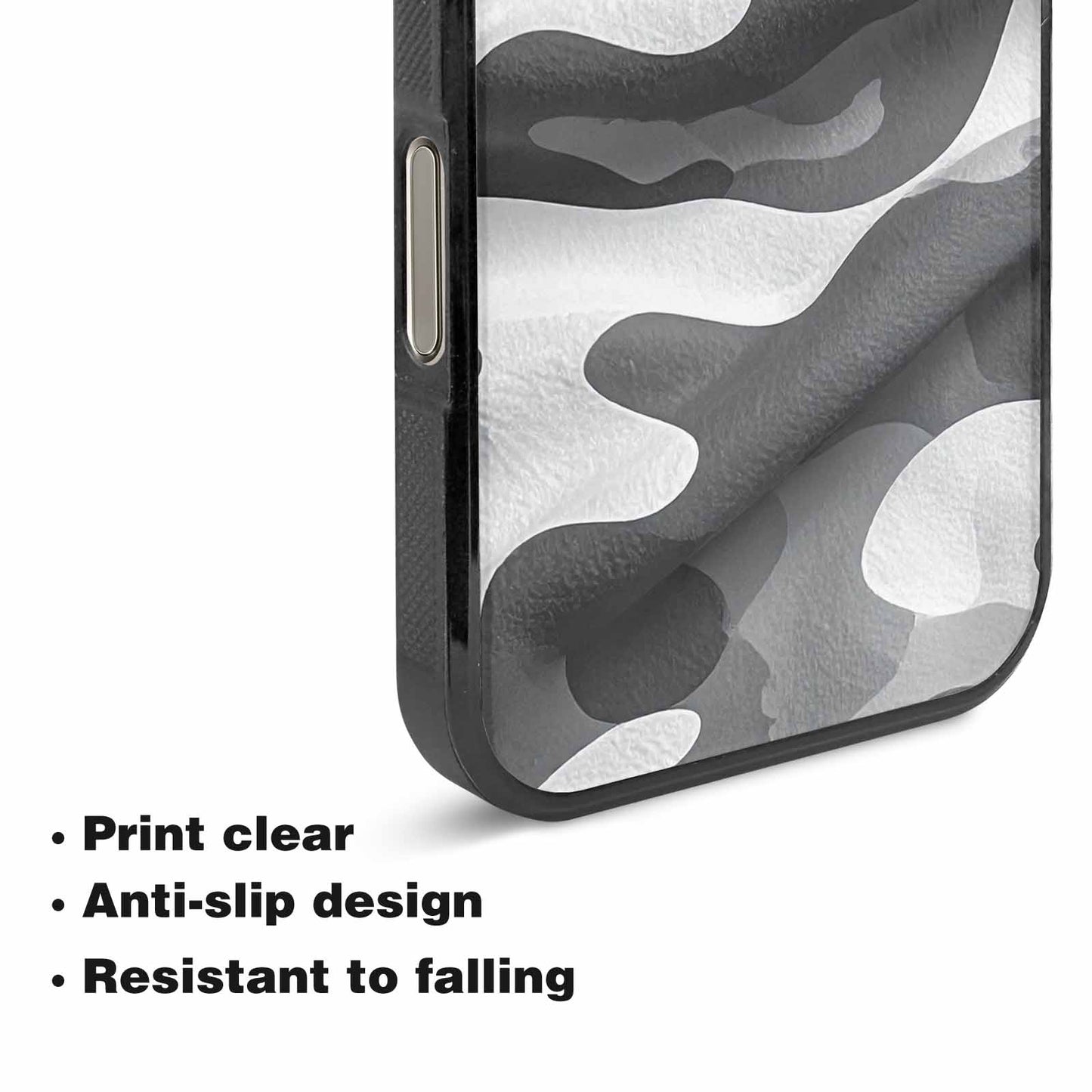 iPhone 16 Pro Max Case — Grey Camo Print, Personalized Phone Case