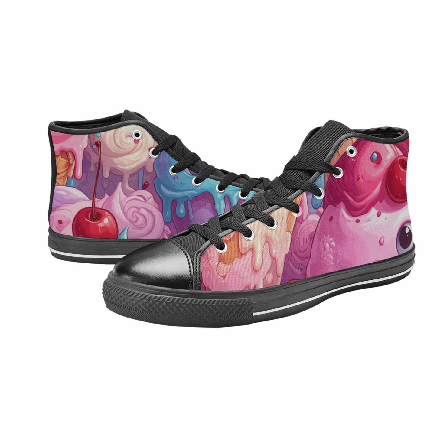 MEN'S Melting Icecream Monster Cherry High Top Canvas Wallpaper Art Shoes