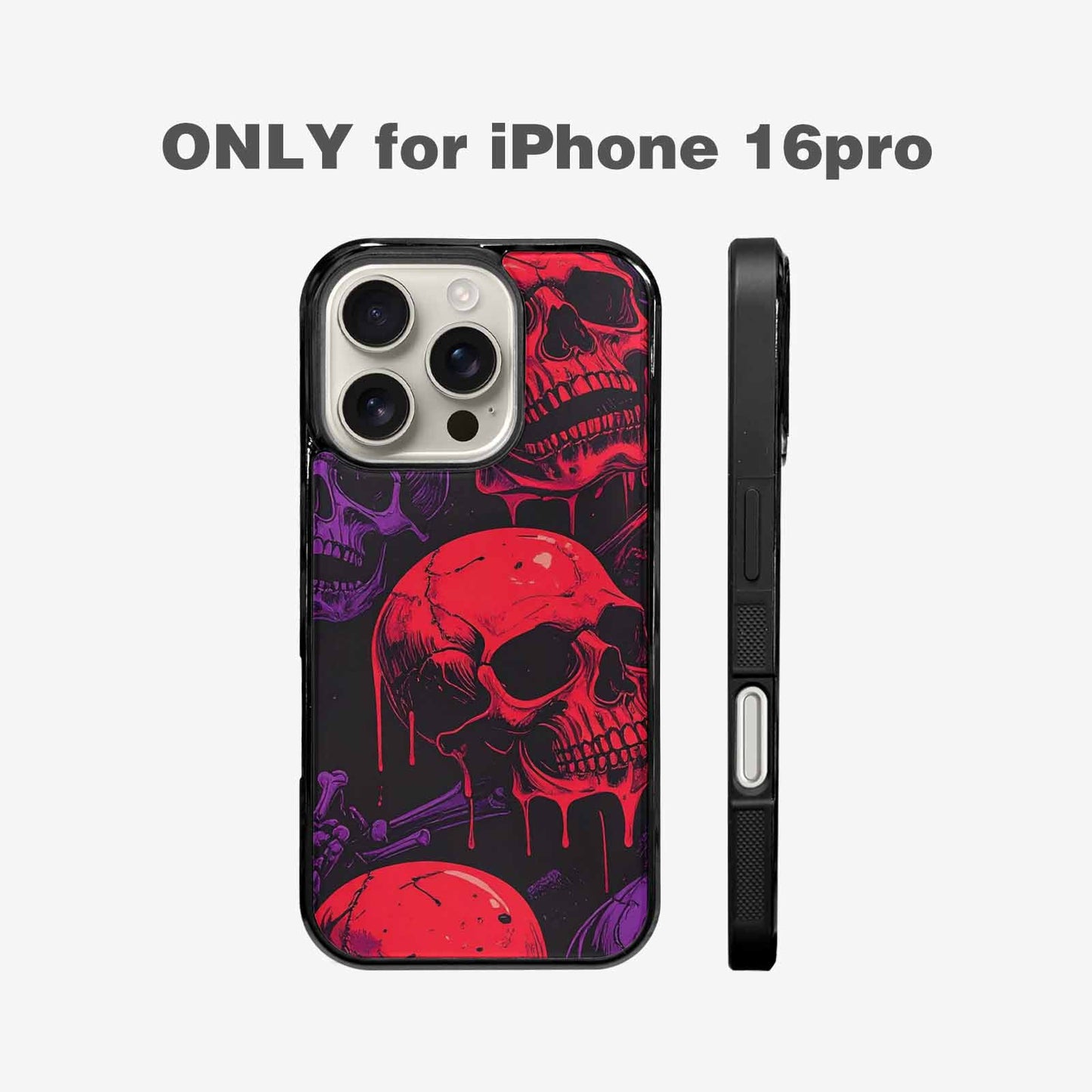 iPhone 16 Pro Case — Red Purple Skeletons Neon Drip Melting, Original Design Phone Case