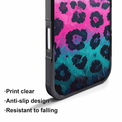 iPhone 17 Pro Max Case — Leopard Neon Pink Teal Airbrush Animal, Custom Printed Phone Case