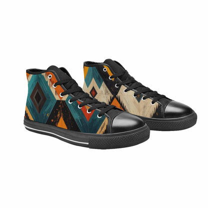 WOMEN'S Southwestern Geometric Diamond High Top Canvas Wallpaper Art Sneakers