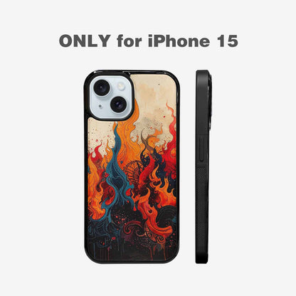 iPhone 15 Case — Flame Burst Black Red Ink Flame, Custom Phone Case