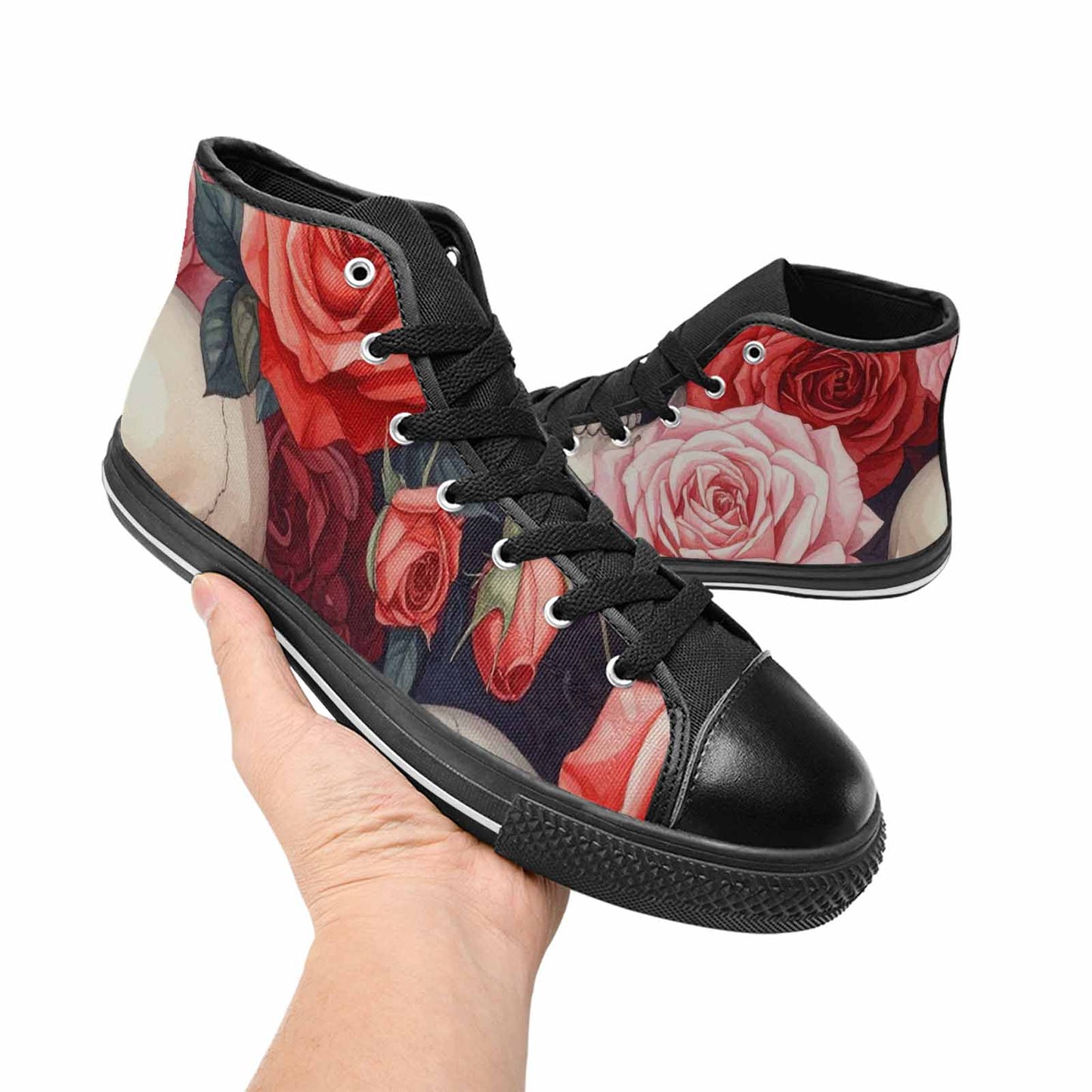 WOMEN'S Skulls Roses Soft Airbrush High Top Canvas Vibrant Chaos Sneakers