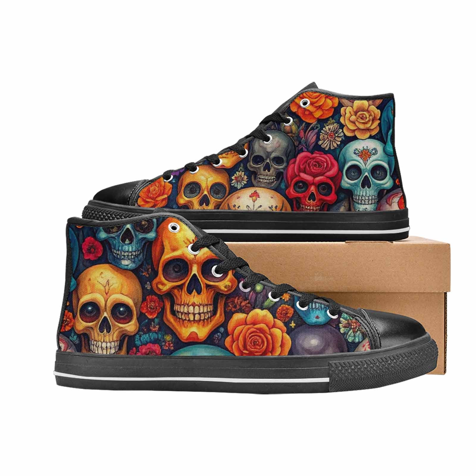 MEN'S Skull High Top Canvas Vivid Custom Shoes