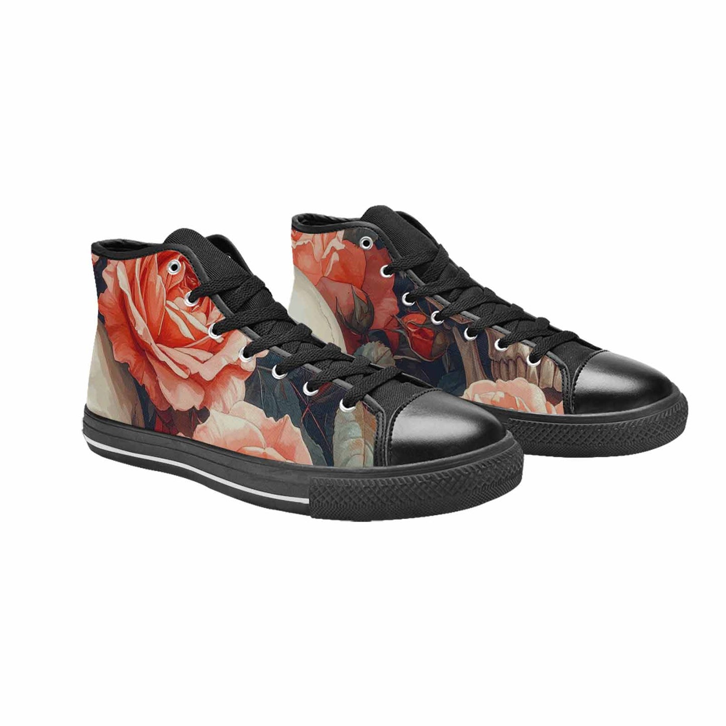 WOMEN'S Skulls Roses Soft Airbrush High Top Canvas Dreamcore Custom Sneakers