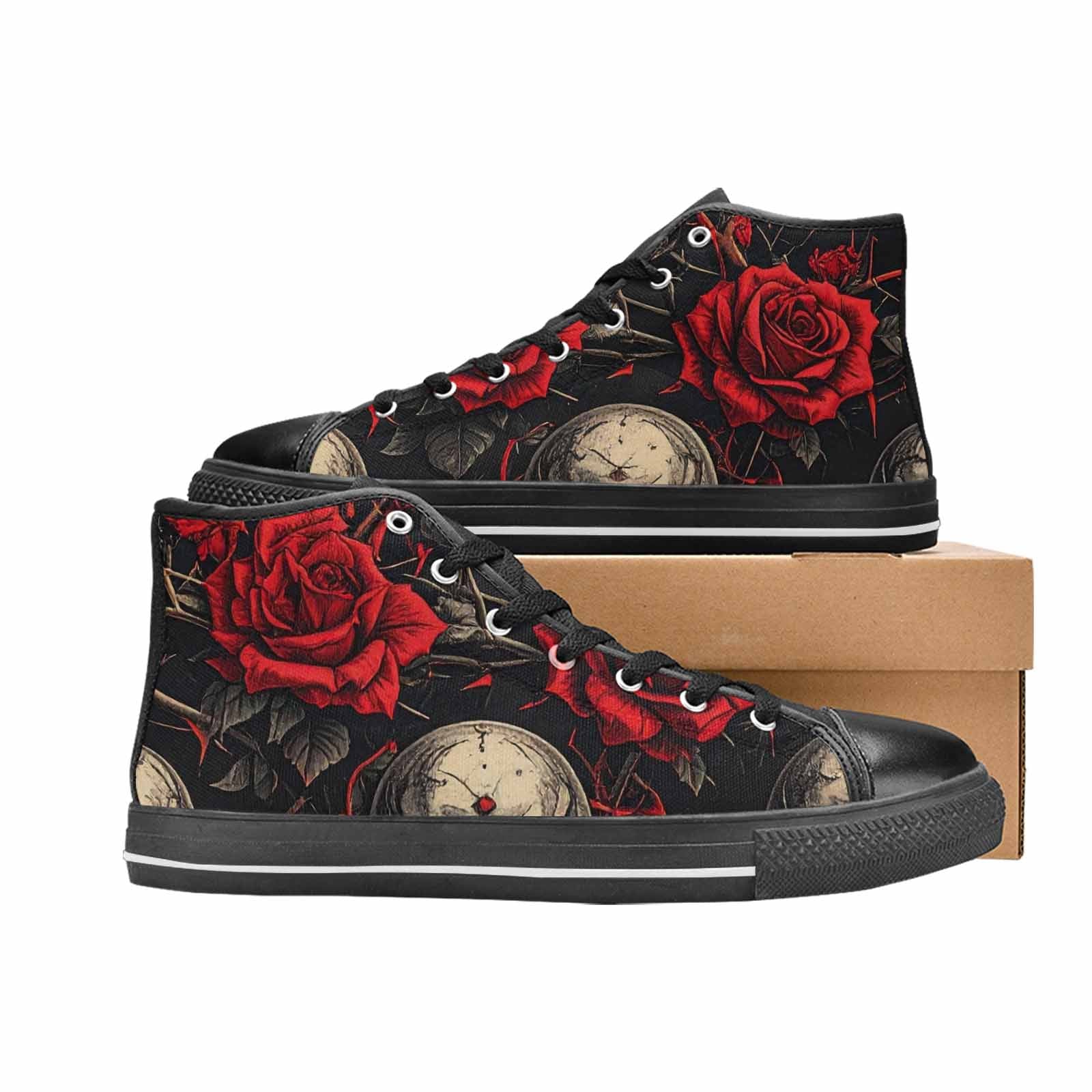 WOMEN'S Gothic Skulls Roses High Top Canvas Surreal Sneakers