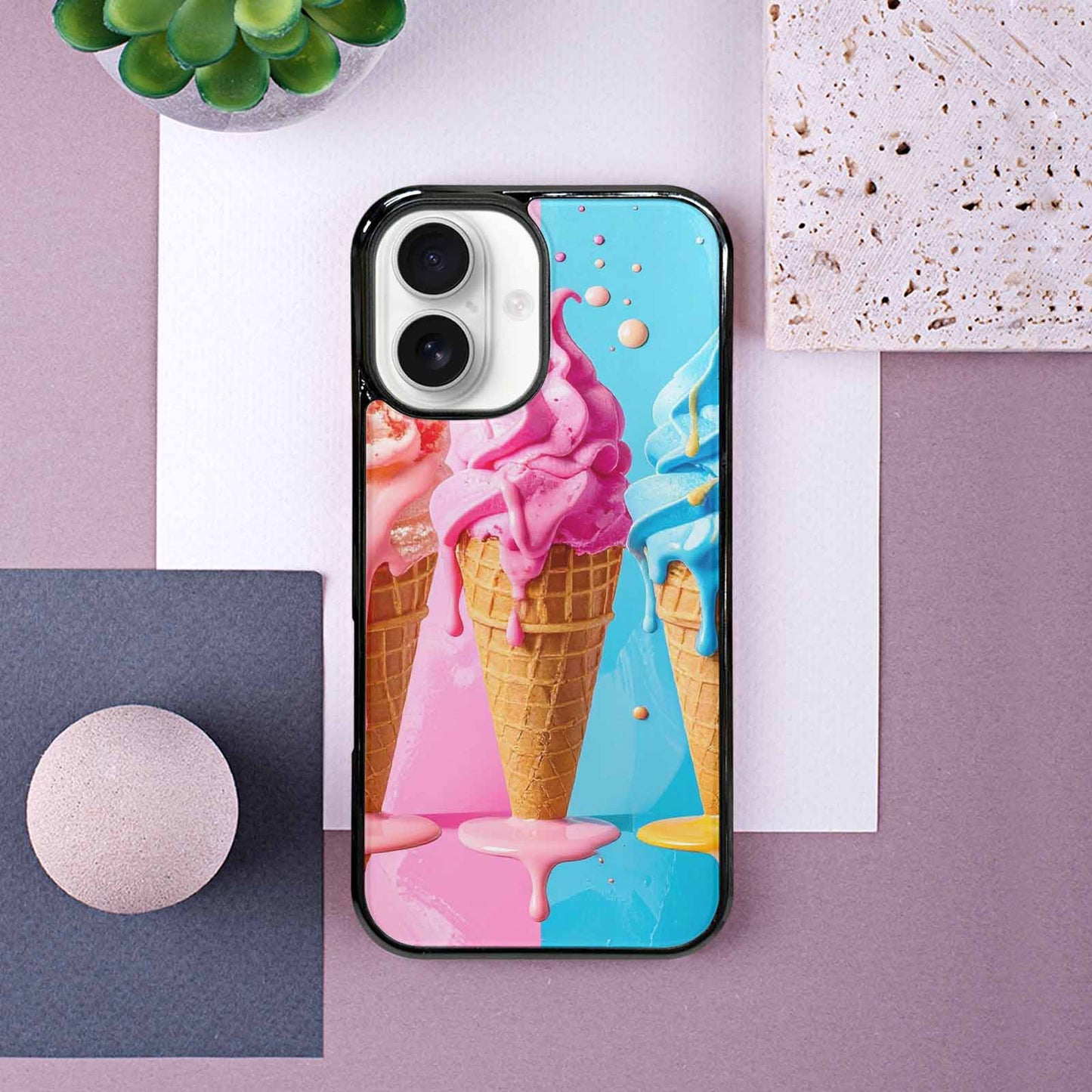 iPhone 16 Case — Collage Of Overlapping Waffle Cones Icecream, Unique Phone Case Design