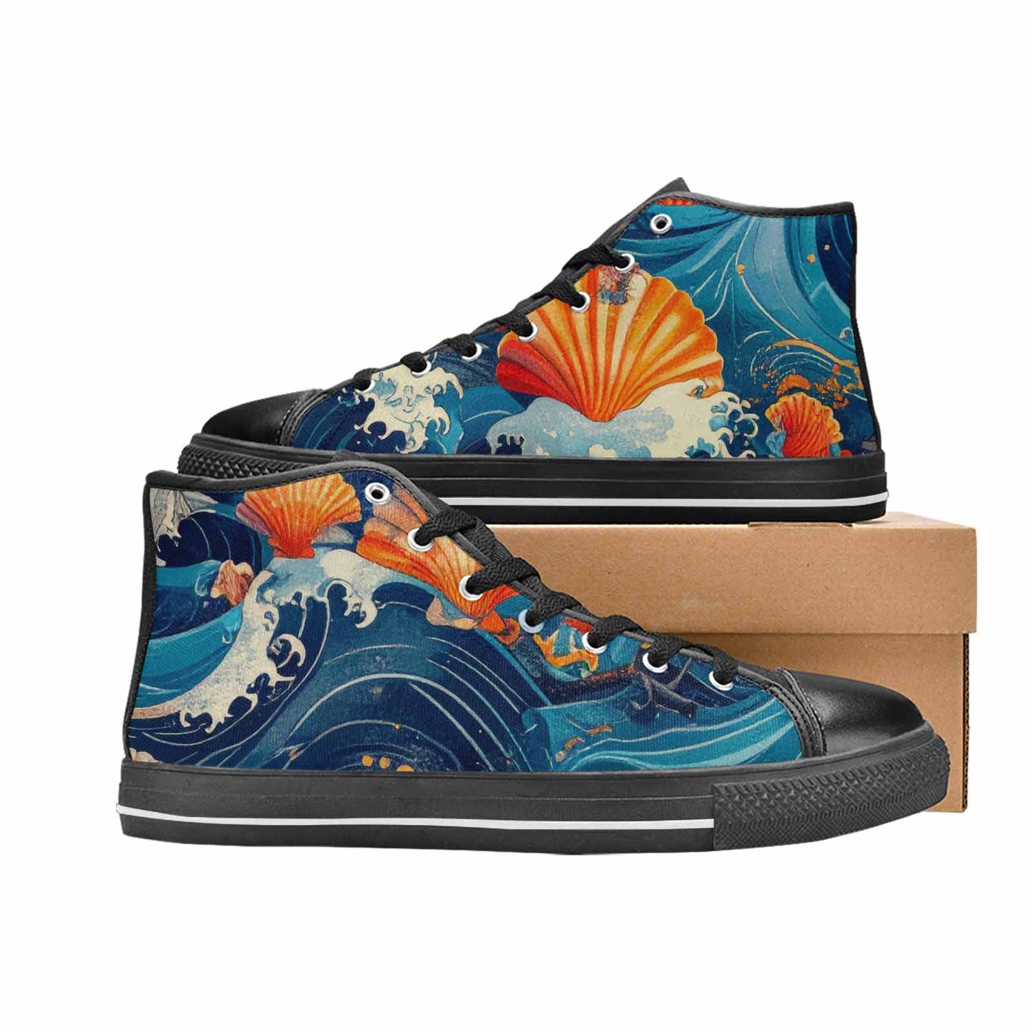 MEN'S Ocean Wave High Top Canvas Wallpaper Art Custom Shoes