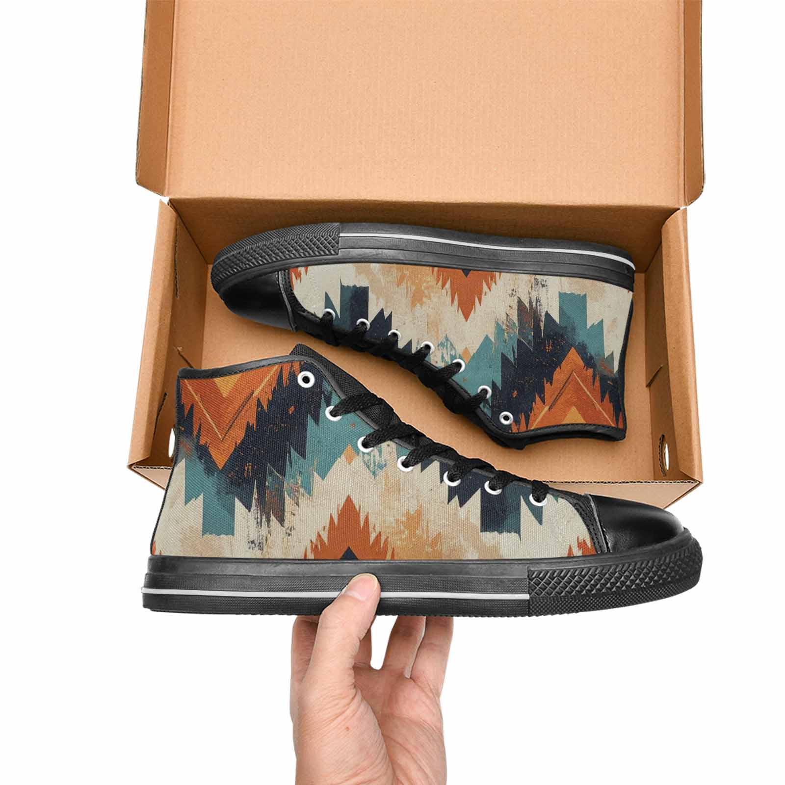 WOMEN'S Southwestern Geometric Diamond High Top Canvas Neon Fantasy Custom Sneakers