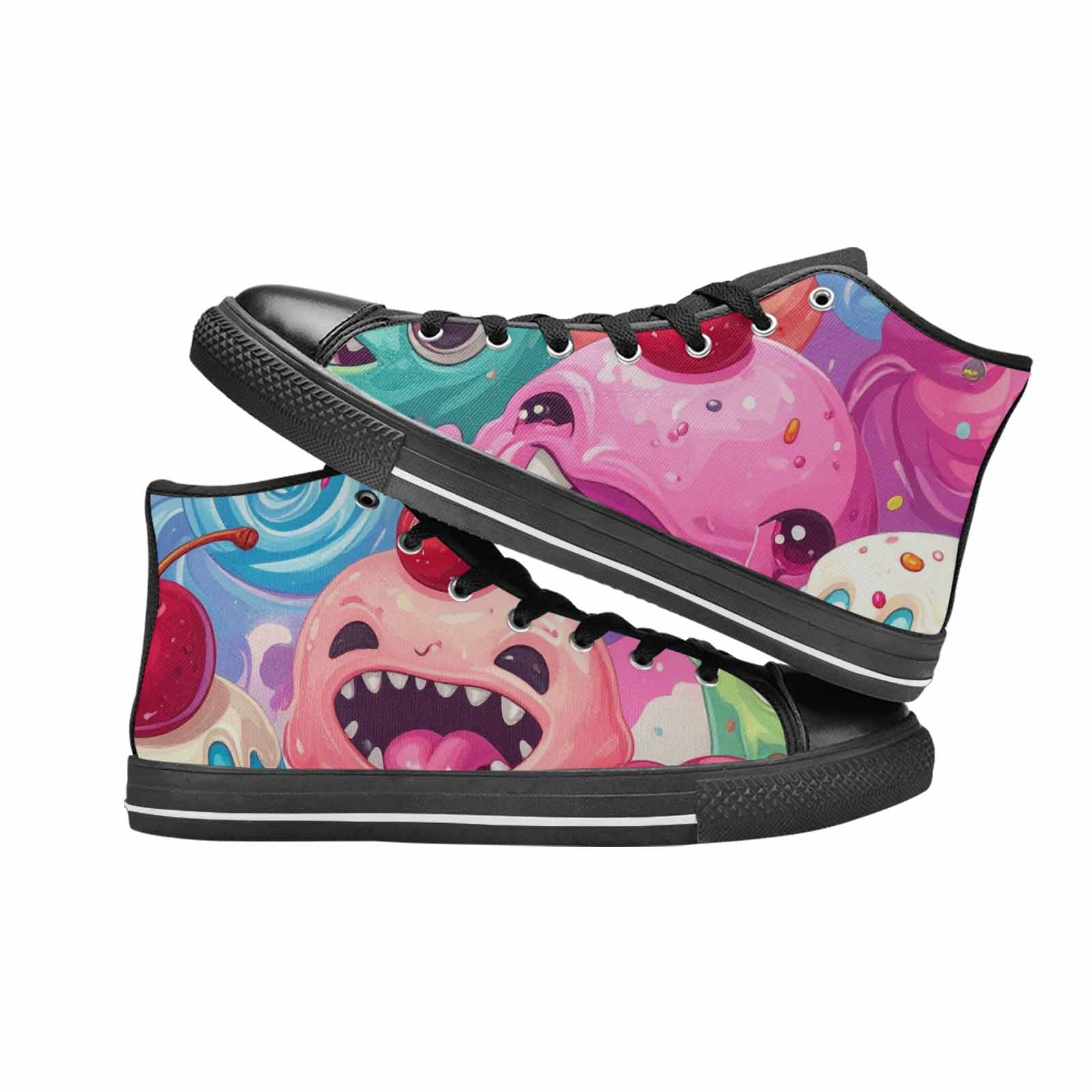 MEN'S Melting Icecream Monster Cherry High Top Canvas Wallpaper Art Sneakers