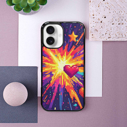 iPhone 16 Case — Pixel Art 8 Bit Burst Pattern, Customized Protective Case