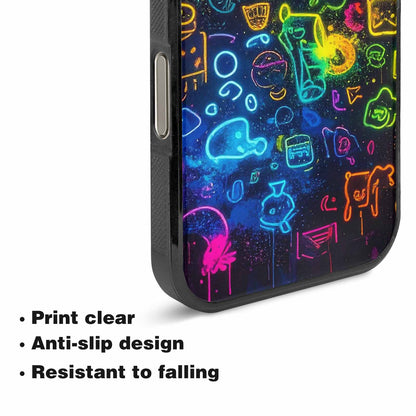 iPhone 16 Pro Case — Neon Glow Outline Icon Pattern Hundreds, Custom Art Phone Cover