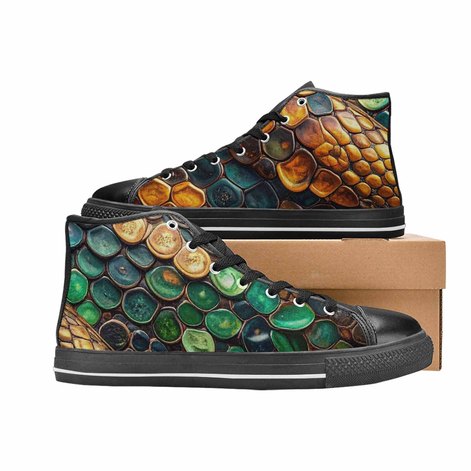 MEN'S Snake Skin Reptile High Top Canvas Wallpaper Art Custom Sneakers