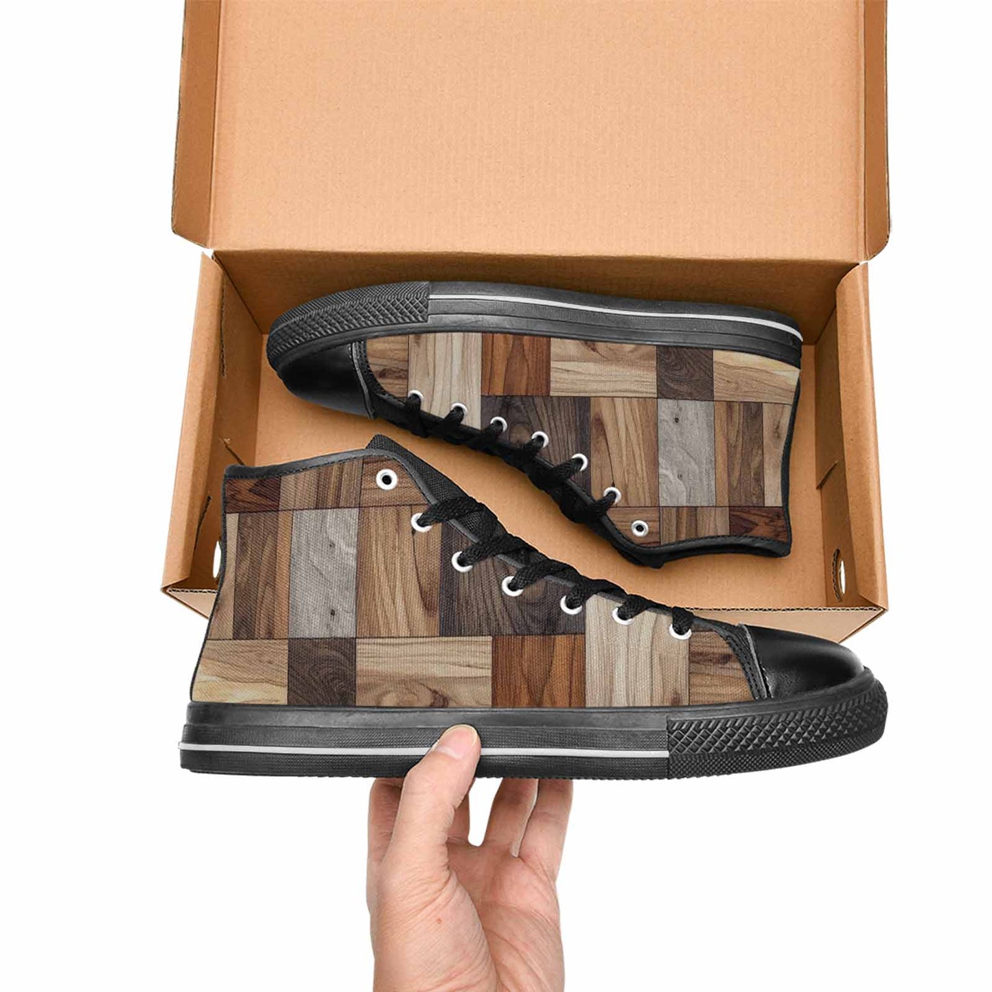 WOMEN'S Wood Grain Texture High Top Canvas Vivid Custom Shoes