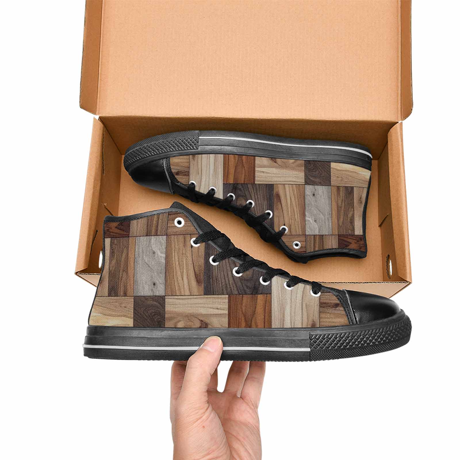 WOMEN'S Wood Grain Texture High Top Canvas Vivid Custom Shoes