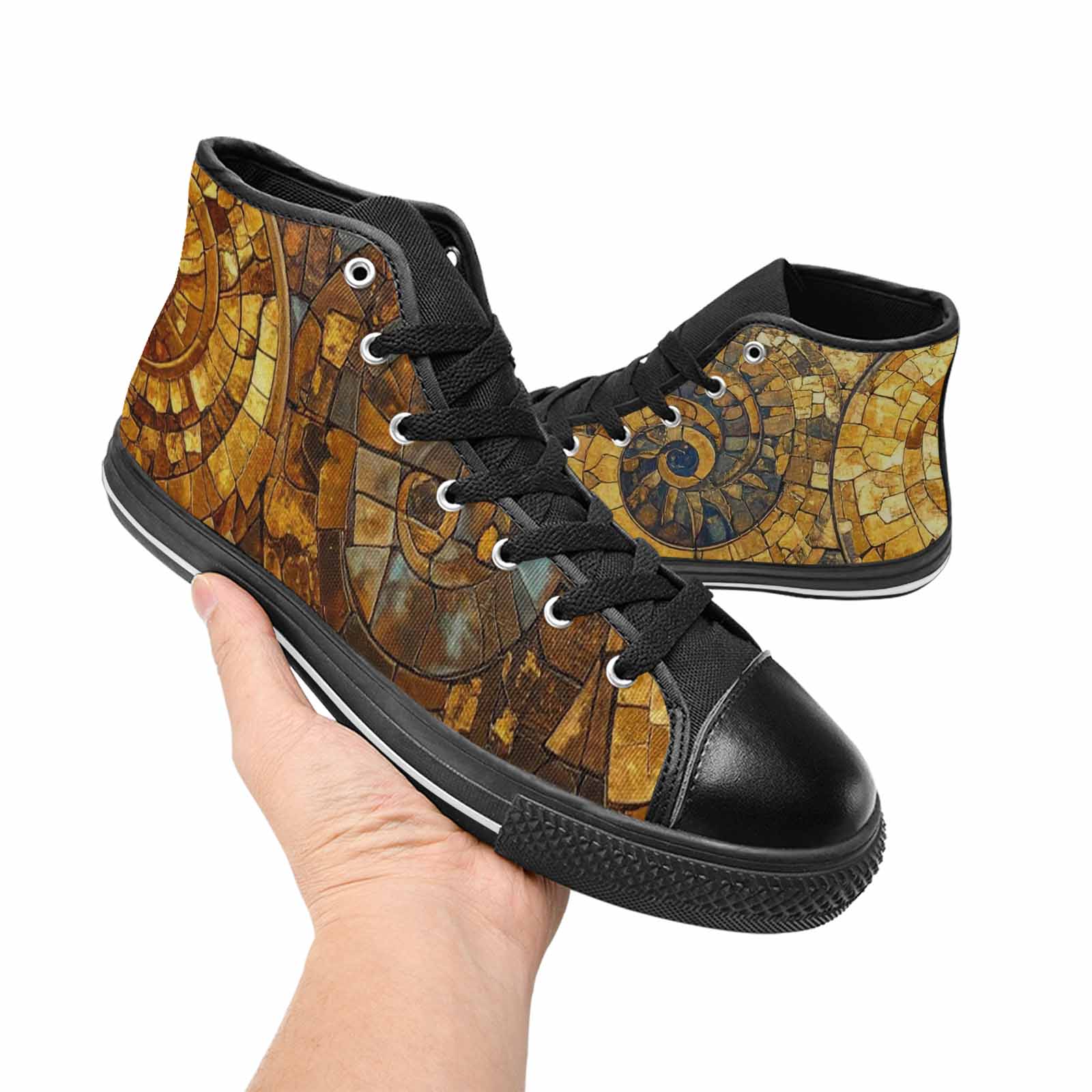 WOMEN'S Klimt-Style Gold Leaf High Top Canvas Dark Academia Custom Sneakers