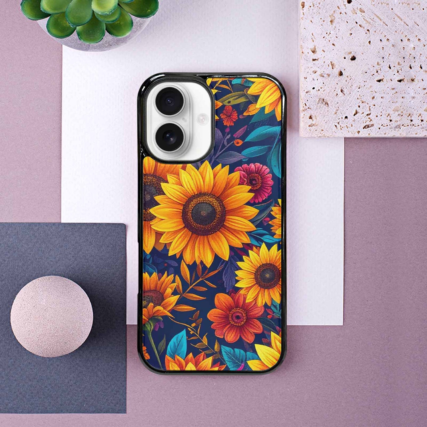 iPhone 16 Case — Sunflower Skulls Print Custom, Custom Printed Phone Case