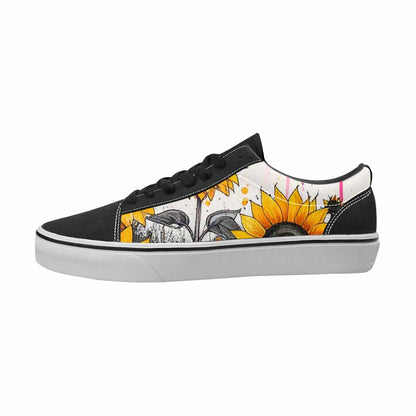 WOMEN'S Sunflowers Black & Pink Ink Canvas Unique Print Y2K Handmade Custom Shoes