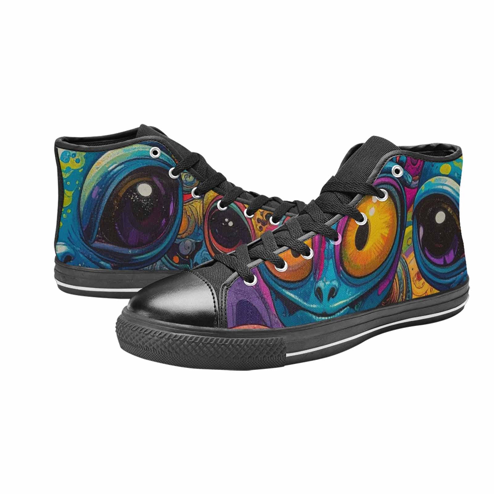 WOMEN'S Cartoon Alien Characters High Top Canvas Vibrant Chaos Sneakers
