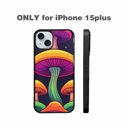 iPhone 15 Plus Case — Psychedelic Mushroom Cartoon Pattern, Custom Art Phone Cover