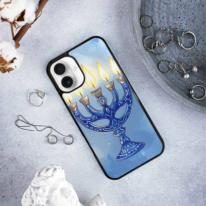 iPhone 16 Plus Case — Hanukkah Menorah Pattern Seamless Repeat Jewish, Unique Phone Case Design