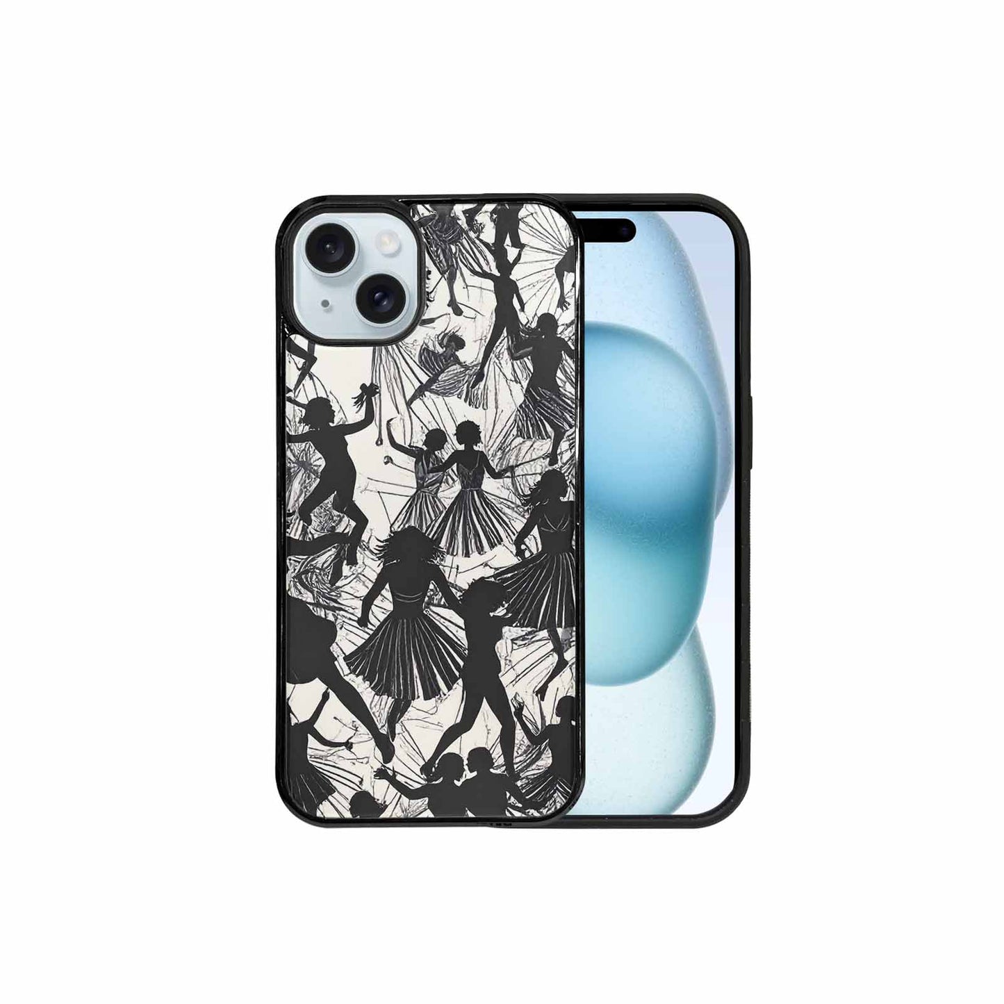 iPhone 15 Plus Case — Bold Dancing Figure Line Art Pattern, Customized Protective Case