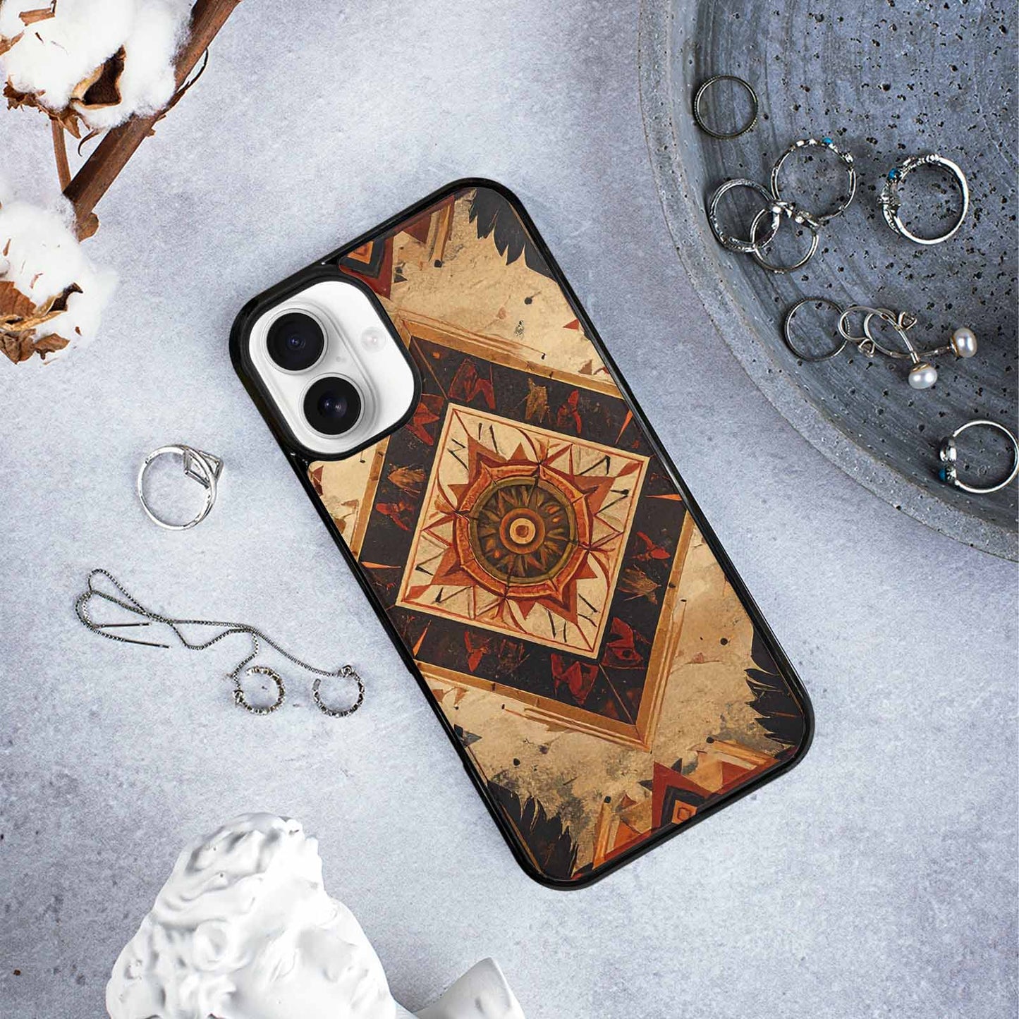 iPhone 16 Plus Case — Native American Geometric Pattern Arrows Feathers, Original Design Phone Case